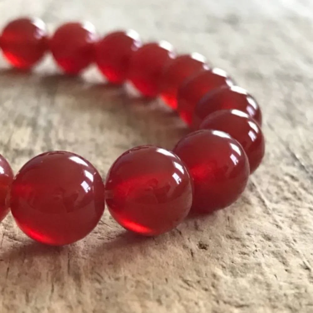 Men's Carnelian Gemstone Stretch Bracelet Brass Accent Bead - 10mm Beads